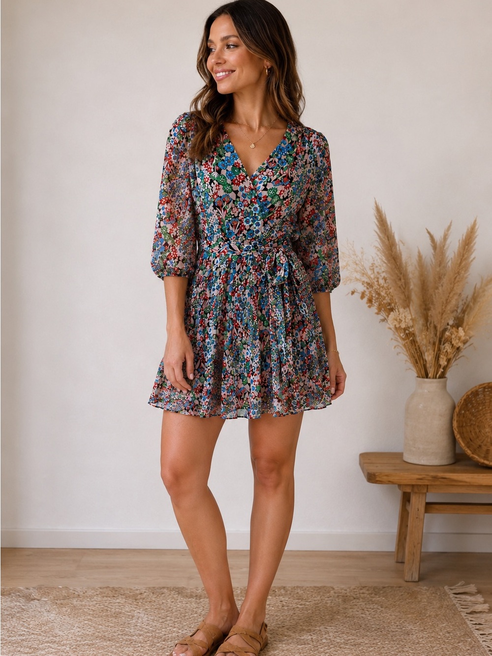 Ted Baker London Tiania Smock Panel Wrap Mini Dress Floral, multi. NWT